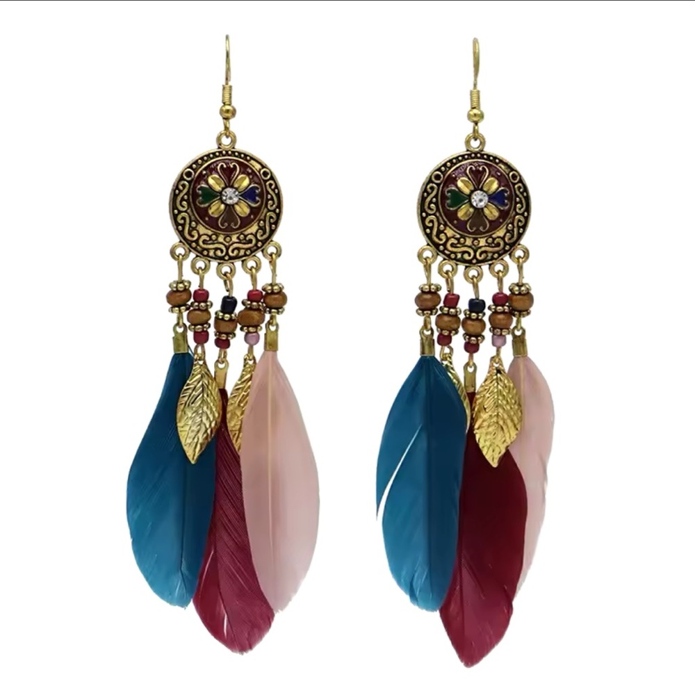 Zélie - Ethnic Style Woven Feather Long Tassel Earrings